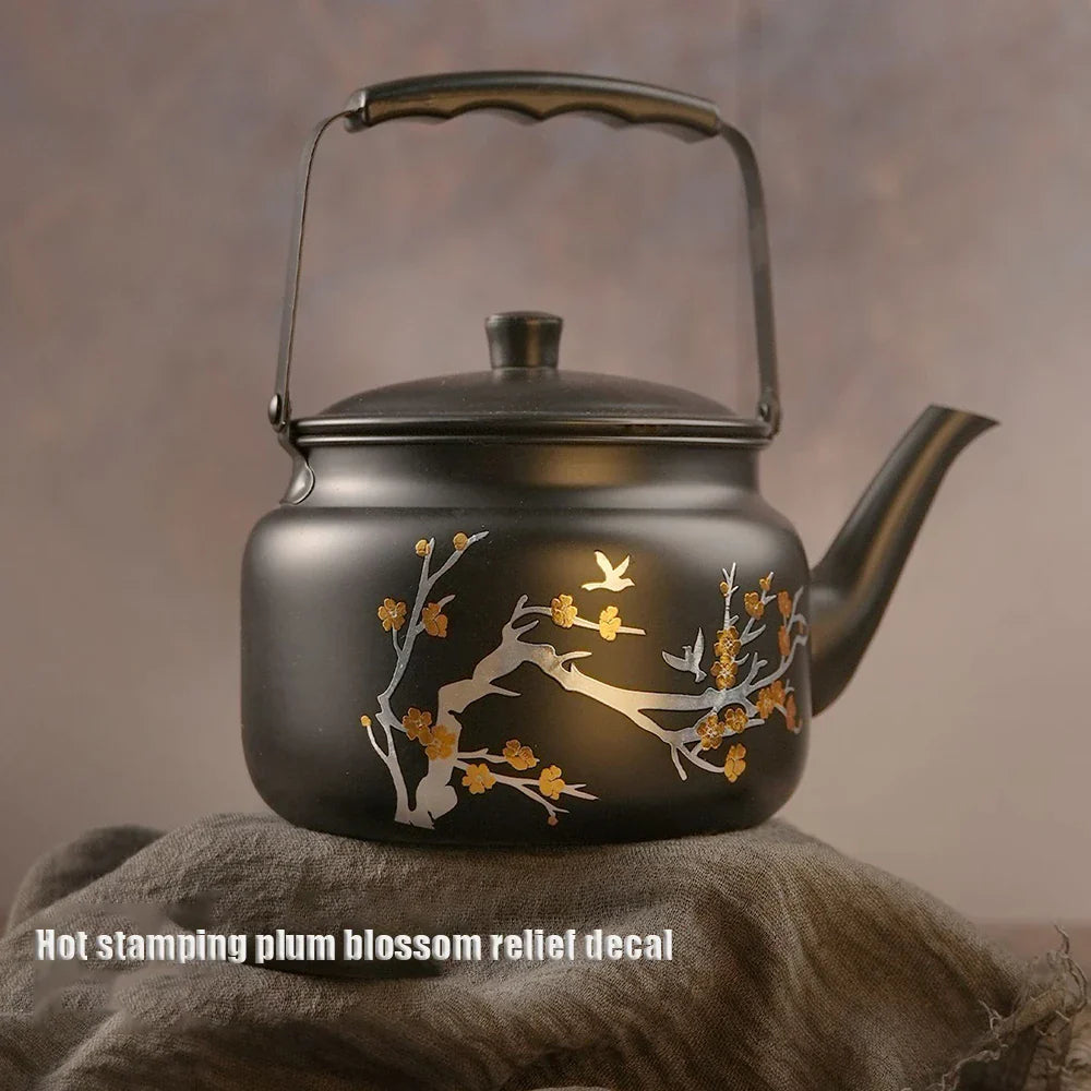 Retro Stainless Steel Teapot with Gold Stamping Relief Water Kettle | Bowlift