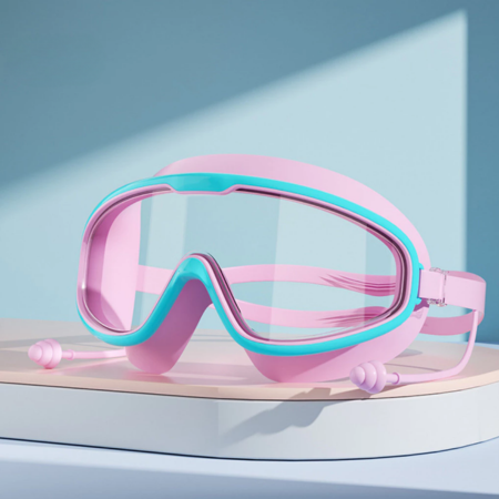 BowLift | Swimming Goggles - No-Leak Panoramic View Swim Mask for Kids with Nose Clips & Earplugs