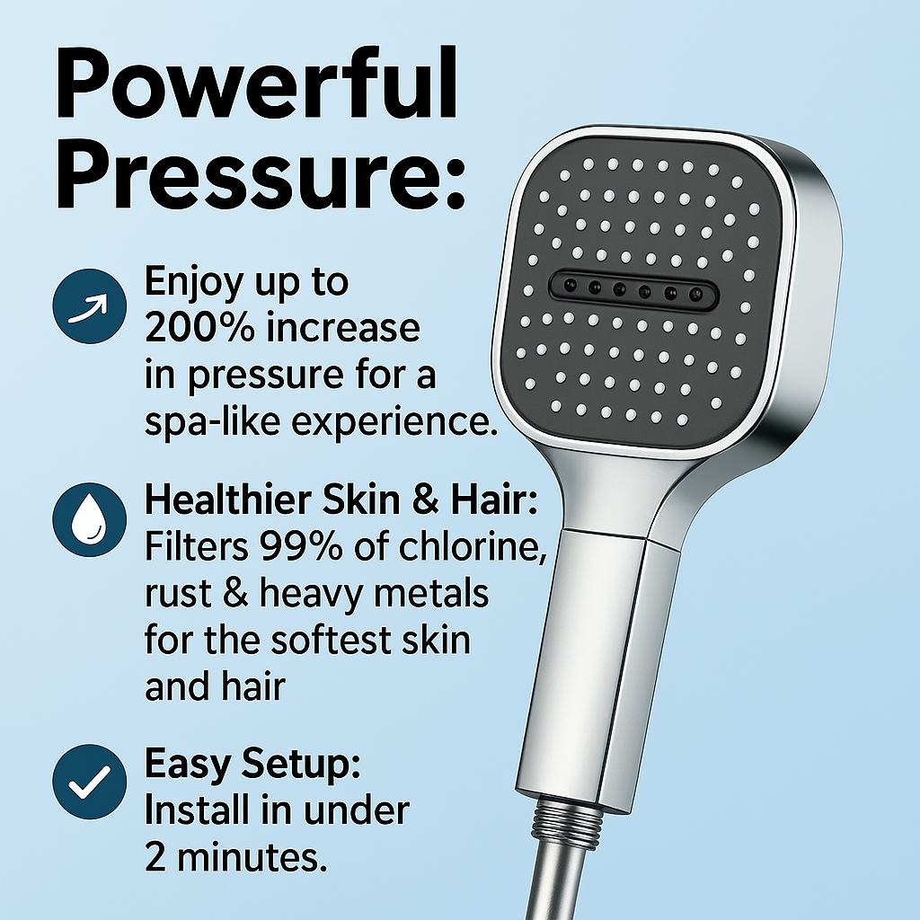 BowLift | High-Pressure Shower Head | Turbo-Boost Technology & Advanced Filtration for Healthier Skin and Hair