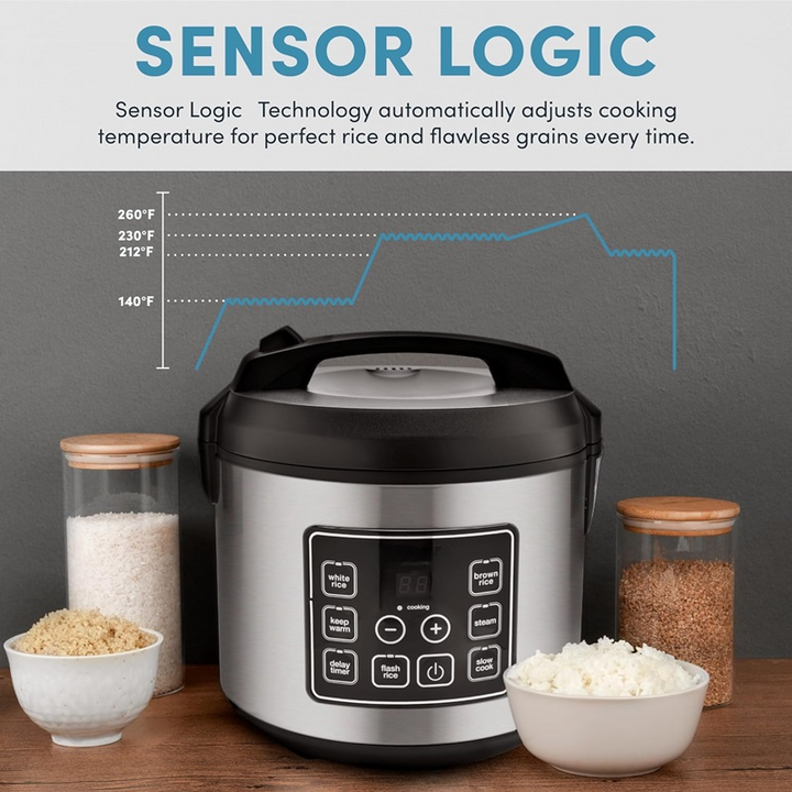 BowLift | 20-Cup Multifunctional Digital Rice Cooker – Stainless Steel with Sensor Logic Technology