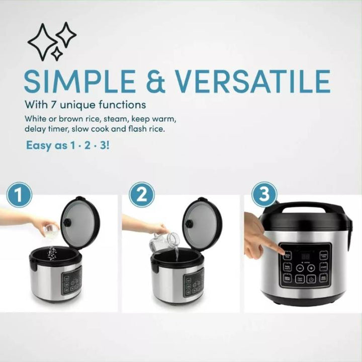 BowLift | 20-Cup Multifunctional Digital Rice Cooker – Stainless Steel with Sensor Logic Technology
