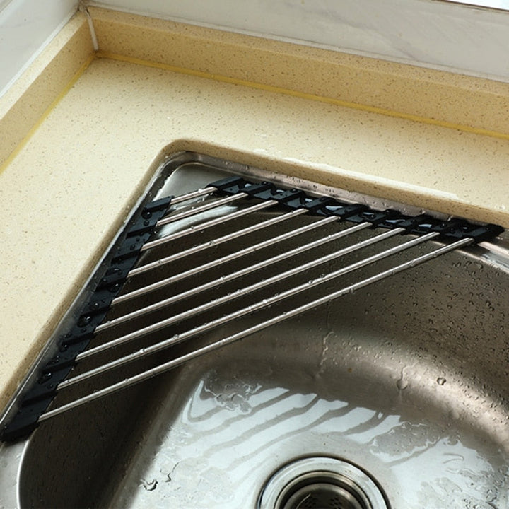 Roll Up Triangle Dish Drying Rack for Sink Corner Over the Sink Caddy | Bowlift