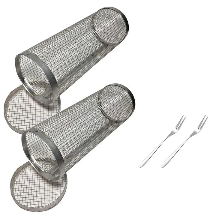 Rolling BBQ Basket Grilling Basket Ever Round Stainless Steel Grill Mesh | Bowlift