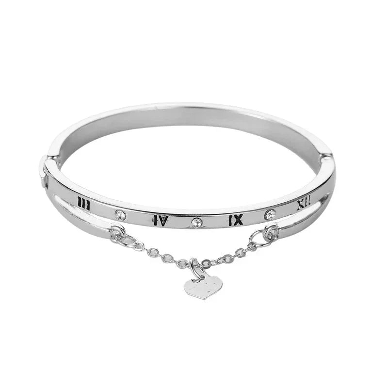 BowLift | Roman Numeral Heart Dangle Cuff Bracelet