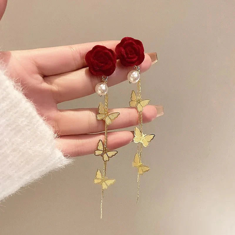 BowLift | Romantic Rose Pearl Butterfly Dangle Earrings
