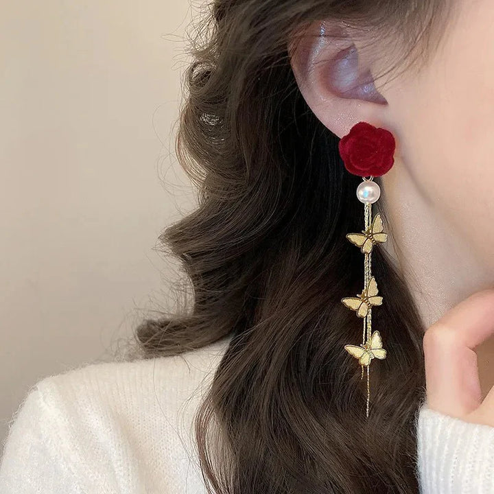 BowLift | Romantic Rose Pearl Butterfly Dangle Earrings
