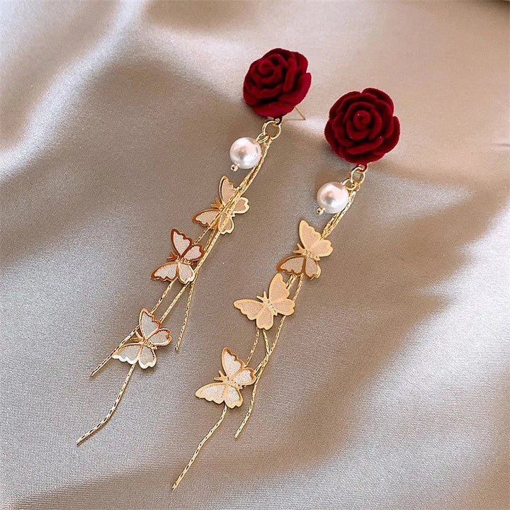 BowLift | Romantic Rose Pearl Butterfly Dangle Earrings