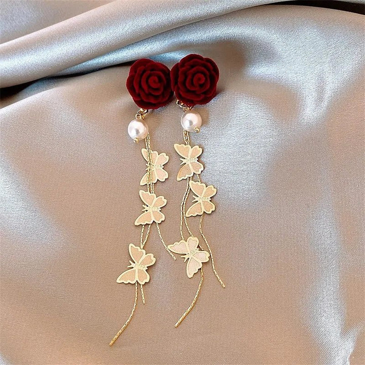 BowLift | Romantic Rose Pearl Butterfly Dangle Earrings