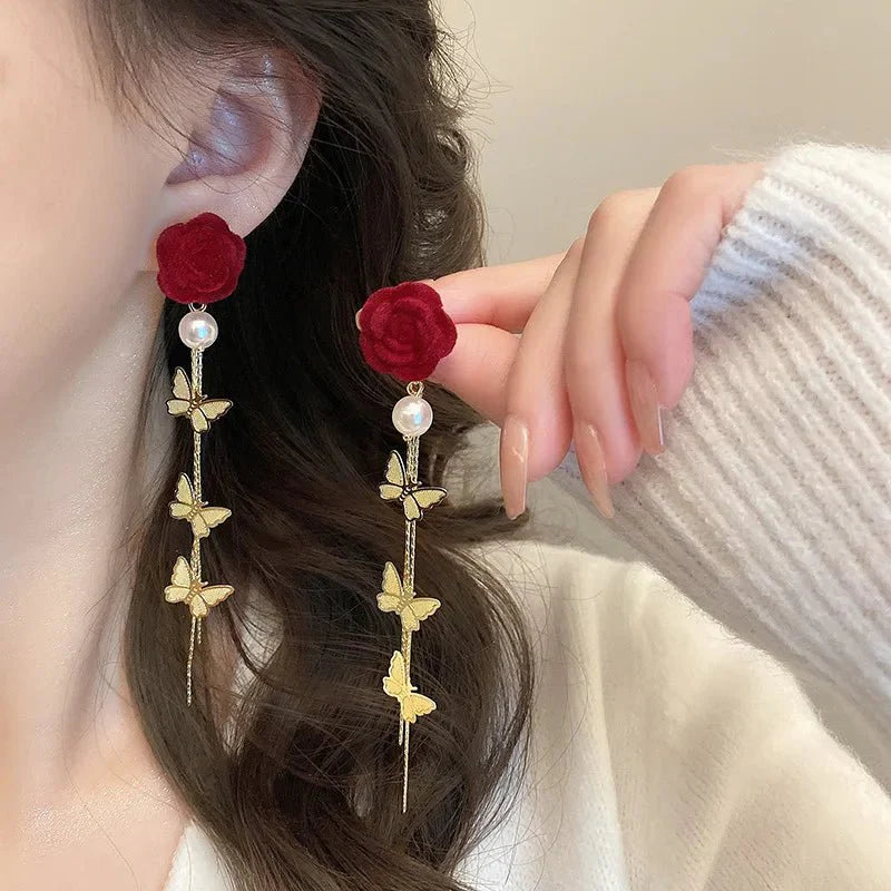 BowLift | Romantic Rose Pearl Butterfly Dangle Earrings