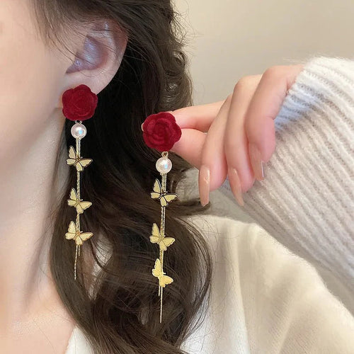 BowLift | Romantic Rose Pearl Butterfly Dangle Earrings