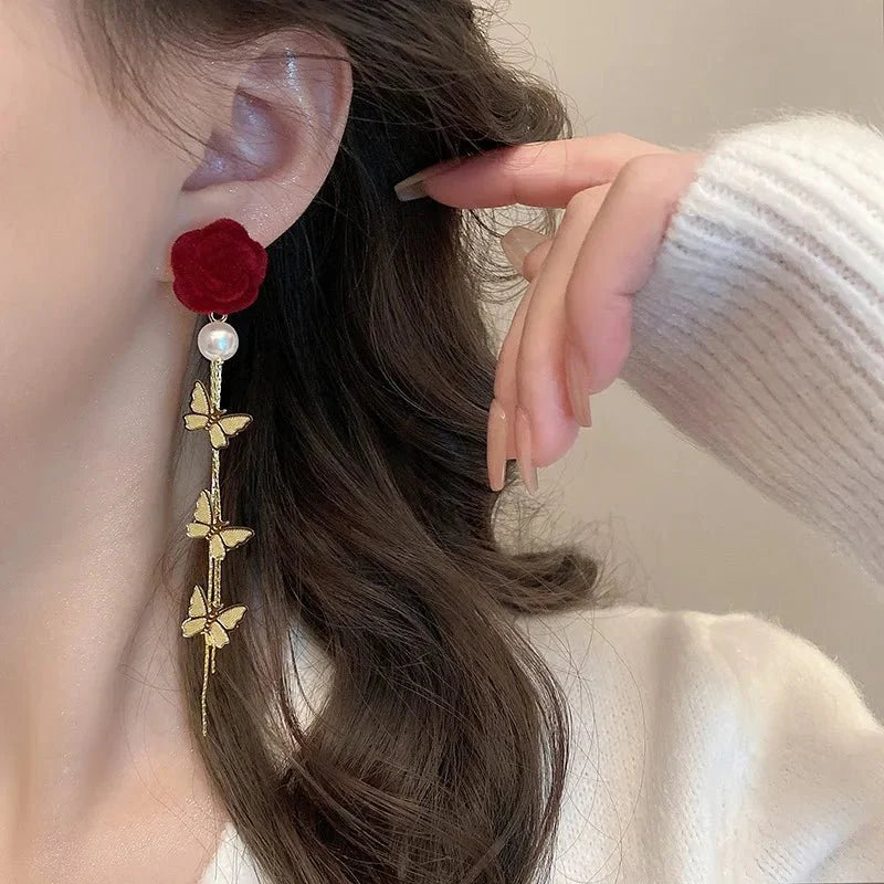 BowLift | Romantic Rose Pearl Butterfly Dangle Earrings