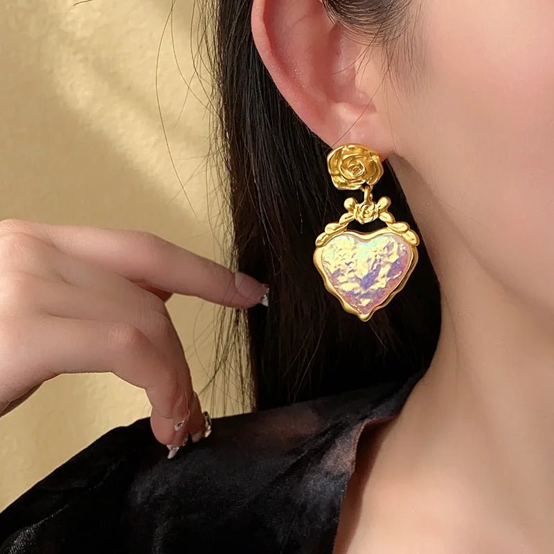 BowLift | Rose Floral Enamel Heart Earrings