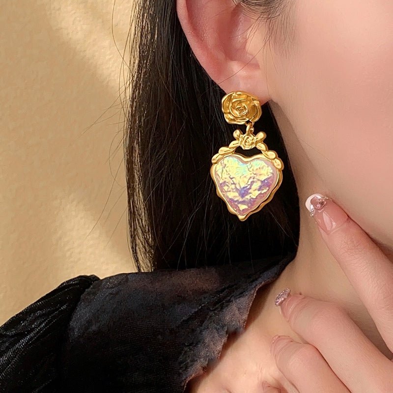 BowLift | Rose Floral Enamel Heart Earrings