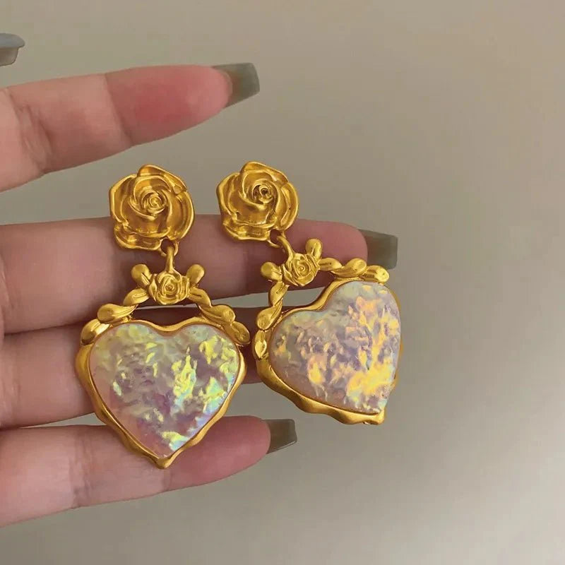 BowLift | Rose Floral Enamel Heart Earrings
