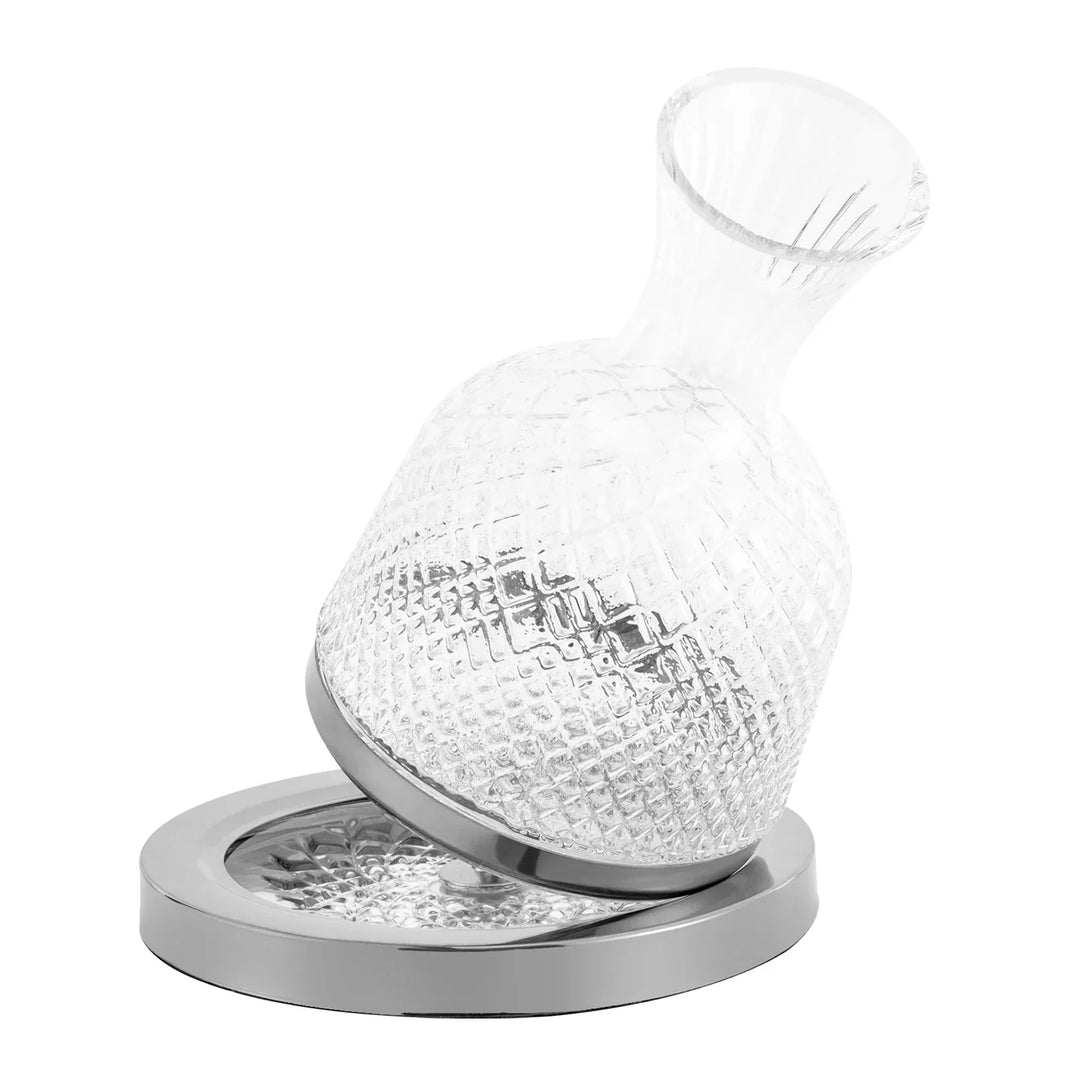 Rotating Crystal Glass Red Wine Decanter with Stainless Steel Base | Bowlift