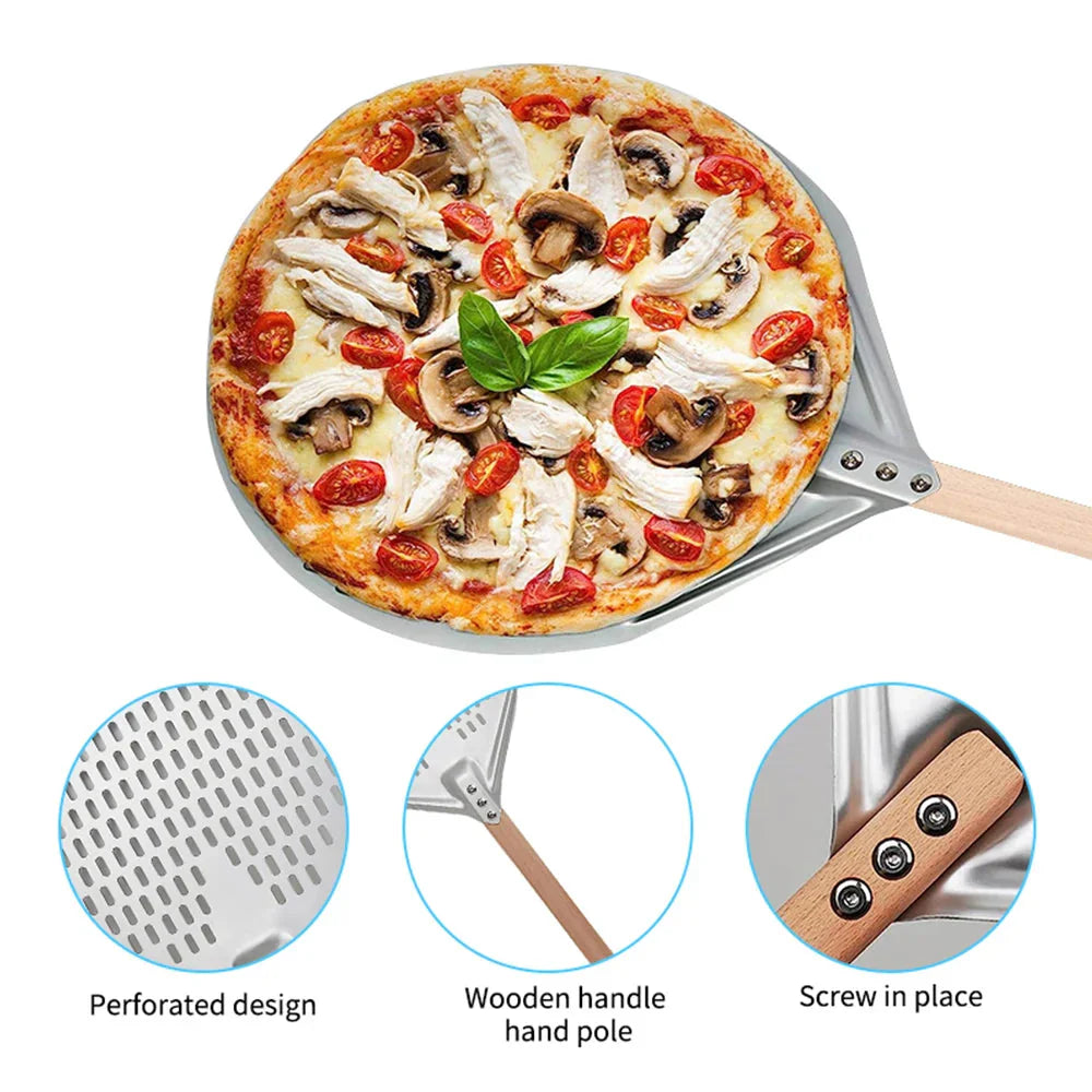 BowLift | Round Pizza Turner Pizza Paddle with Wooden Handle Pizza Shovel
