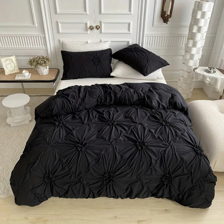 BowLift | RuffledWeave Duvet Set – Elegant ruffled flower duvet cover set made of microfiber