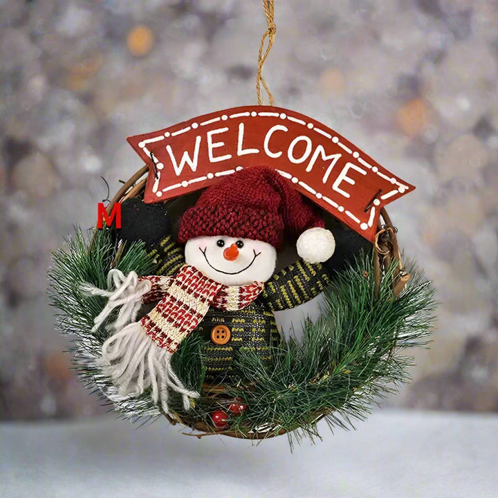 BowLift | Rustic Christmas Wooden & Rattan Wreath with Santa, Snowman, and Elk Dolls – Enchanting Holiday Charm Perfect Festive Door Ornaments