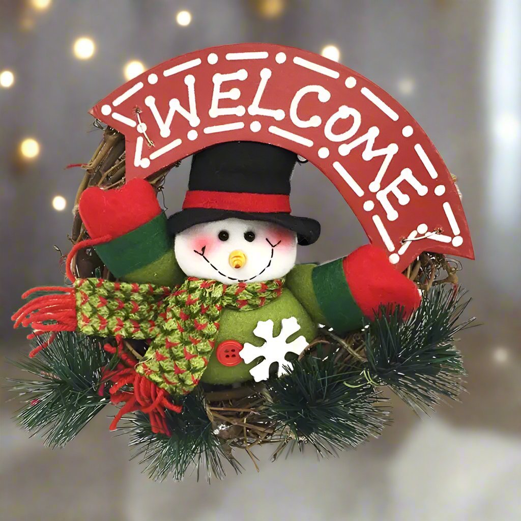 BowLift | Rustic Christmas Wooden & Rattan Wreath with Santa, Snowman, and Elk Dolls – Enchanting Holiday Charm Perfect Festive Door Ornaments