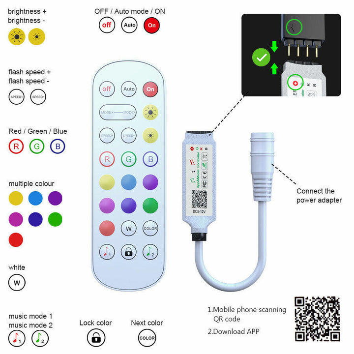 BowLift | LED Light Strip, 30 m, 15 m, Music Synchronization, Bluetooth, 5050, RGB Ambient Light with Remote Control