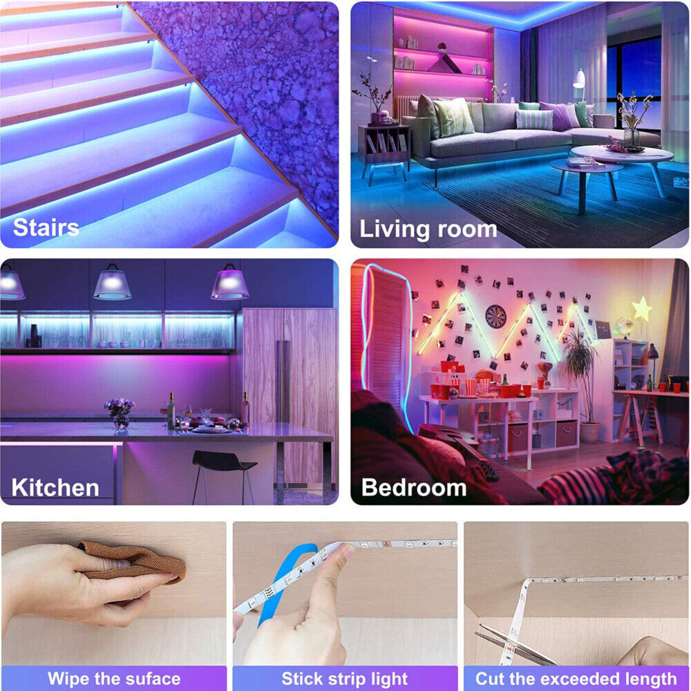 BowLift | LED Light Strip, 30 m, 15 m, Music Synchronization, Bluetooth, 5050, RGB Ambient Light with Remote Control