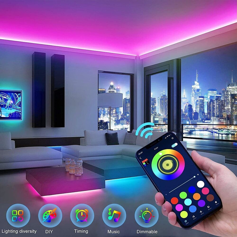BowLift | LED Light Strip, 30 m, 15 m, Music Synchronization, Bluetooth, 5050, RGB Ambient Light with Remote Control