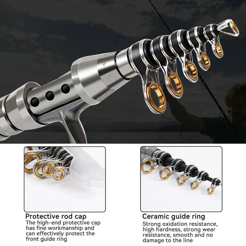 BowLift | Carbon Fibre Telescopic Fishing Rod & Reel Set – Portable Fishing Kit for Sea & Freshwater