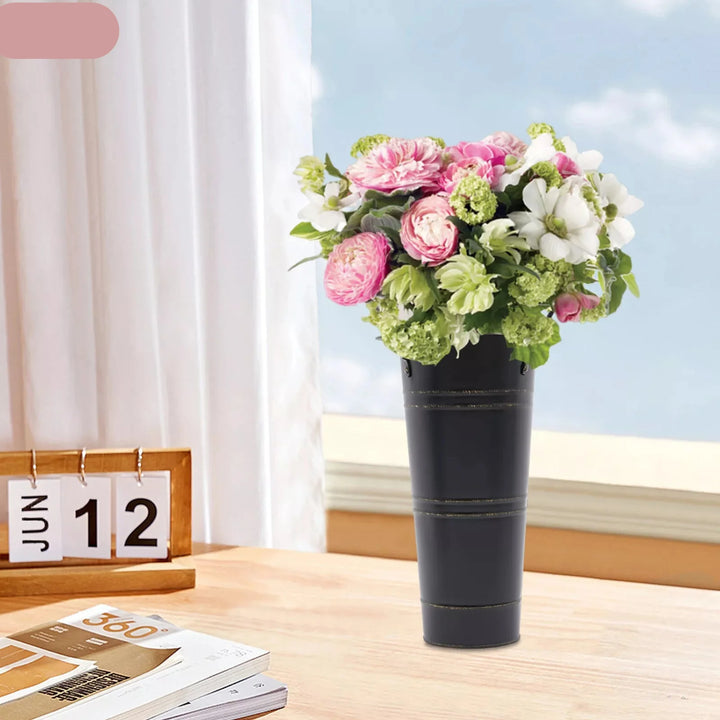 BowLift | Retro Iron Flower Bucket with Handles – Decorative Metal Flower Pot for Home