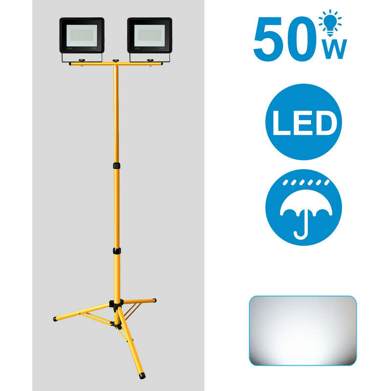 LED Floodlight with Tripod Construction Light 2X50W Cool White | Bowlift