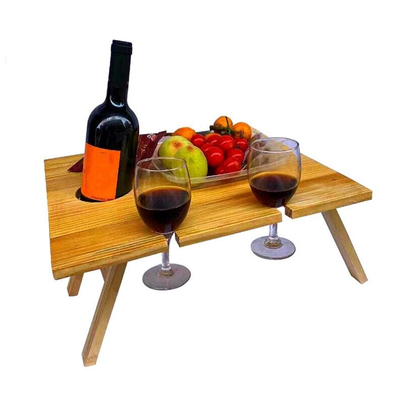 BowLift | Portable Wine Table Vinlora FoldWood | Foldable & Mobile | Made of Wood | With Bottle & Glass Holder | For Picnic, Garden & Camping