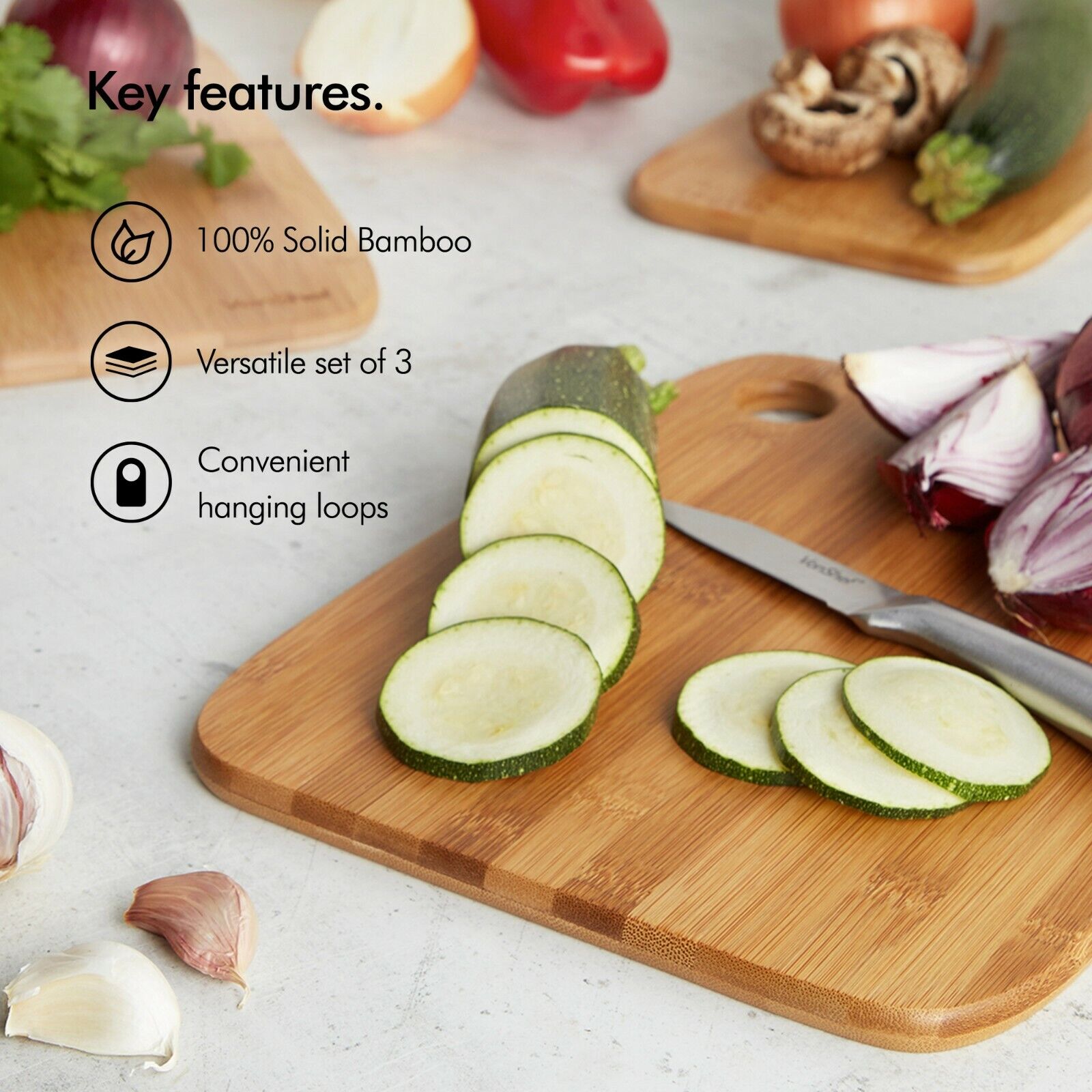 BowLift | Bamboo Cutting Board Set – 3-Piece Sustainable Cutting Boards for Kitchen