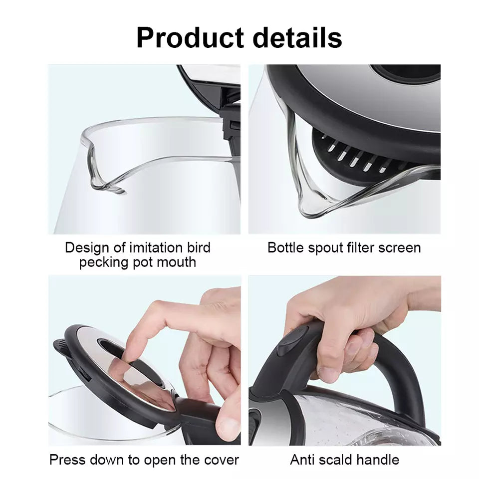 BowLift | Electric Kettle | 1.8L, 3000W, Rapid Boil, Auto Shut-Off & Borosilicate Glass for Tea, Coffee & Instant Meals