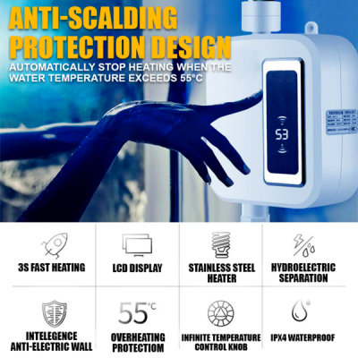 BowLift | Portable Water Heater | Tankless Hot Water Heater Electric 3500W | Temperature Control Knob