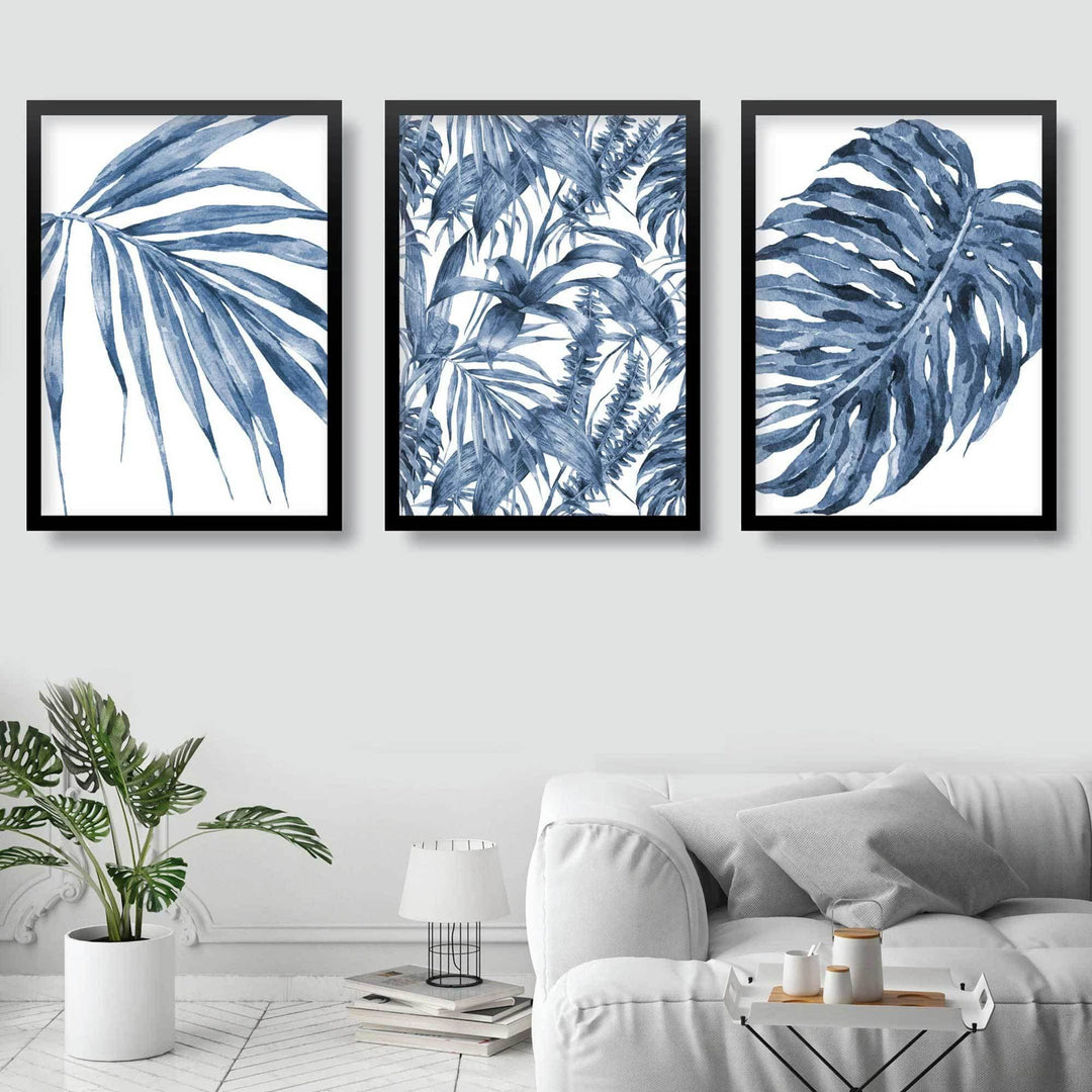 BOTANICAL Set of 3 Navy Blue Flower Art PRINTS | Bowlift