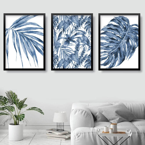 BOTANICAL Set of 3 Navy Blue Flower Art PRINTS | Bowlift