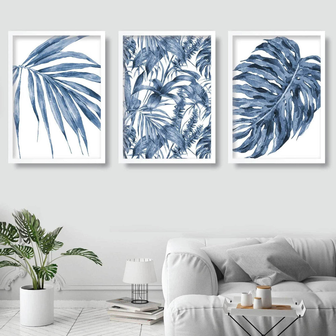 BOTANICAL Set of 3 Navy Blue Flower Art PRINTS | Bowlift
