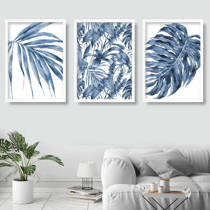 BOTANICAL Set of 3 Navy Blue Flower Art PRINTS | Bowlift