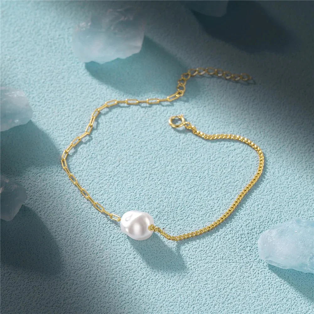 BowLift | S925 Pearl Dainty Paperclip and Cuban Chain Bracelet