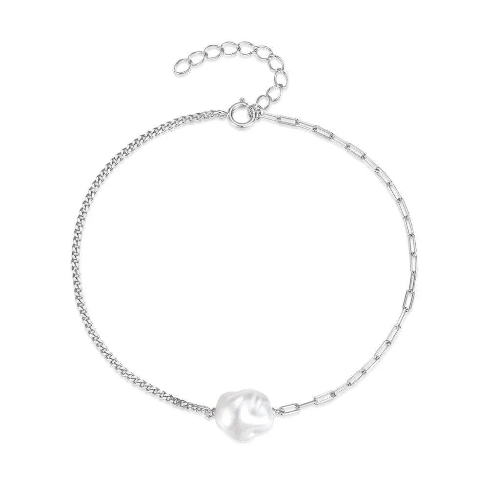 BowLift | S925 Pearl Dainty Paperclip and Cuban Chain Bracelet