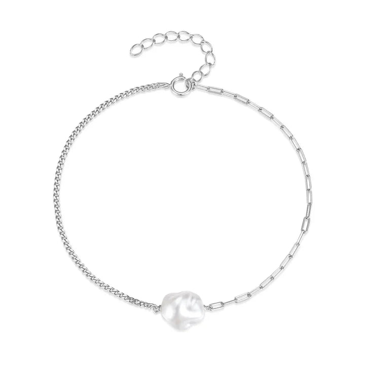 BowLift | S925 Pearl Dainty Paperclip and Cuban Chain Bracelet