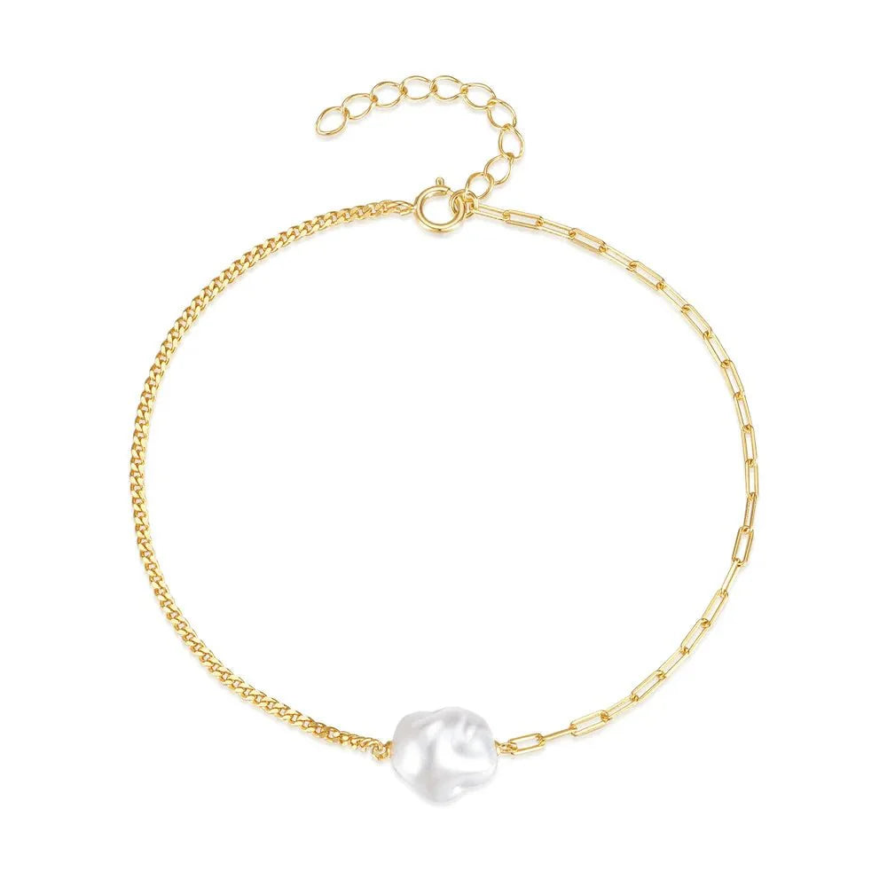 BowLift | S925 Pearl Dainty Paperclip and Cuban Chain Bracelet