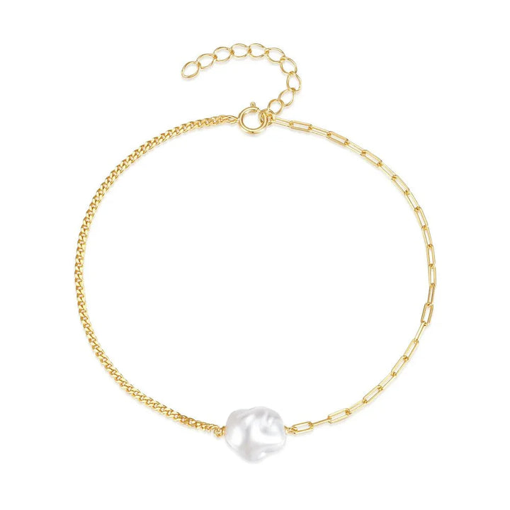 BowLift | S925 Pearl Dainty Paperclip and Cuban Chain Bracelet