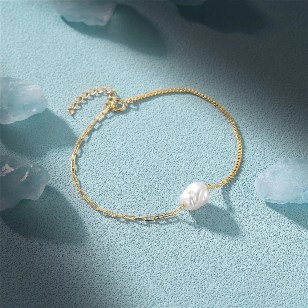 BowLift | S925 Pearl Dainty Paperclip and Cuban Chain Bracelet