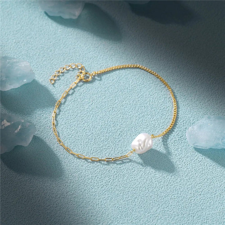 BowLift | S925 Pearl Dainty Paperclip and Cuban Chain Bracelet