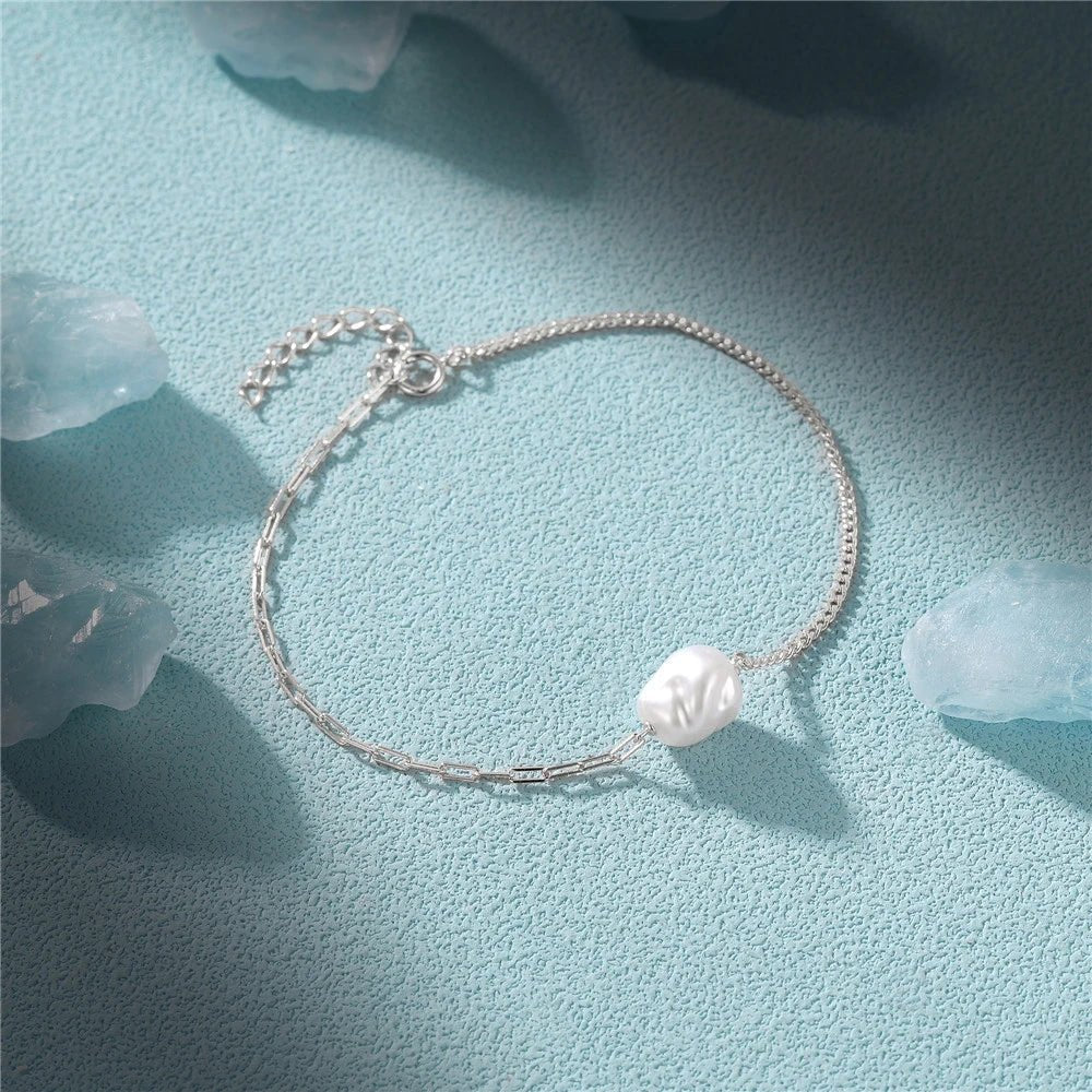 BowLift | S925 Pearl Dainty Paperclip and Cuban Chain Bracelet