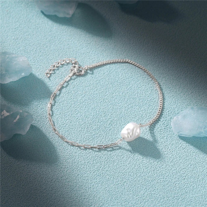 BowLift | S925 Pearl Dainty Paperclip and Cuban Chain Bracelet