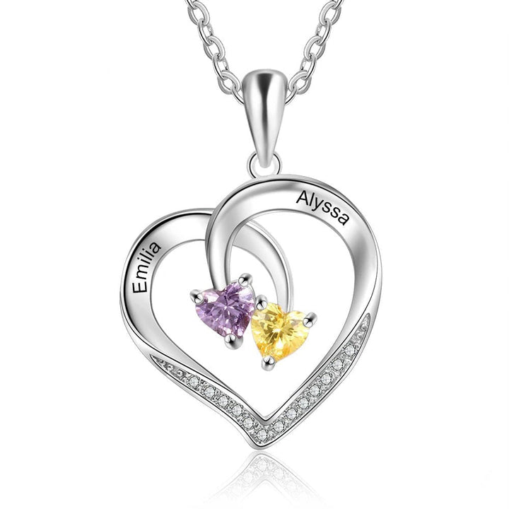 BowLift | S925 Personalized Two Name & Birthstone Heart Pendant Necklace