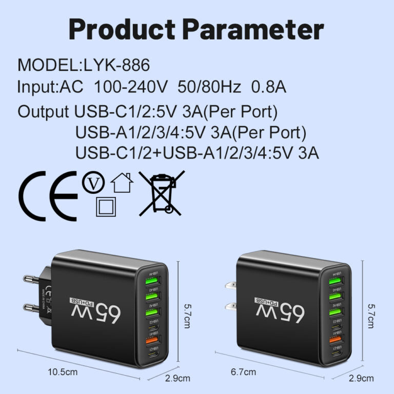 BowLift | PowerMax 65W 6-in-1 Fast Charger – Charge Up To 6 Devices Simultaneously – Ideal For Home, Office and Travel