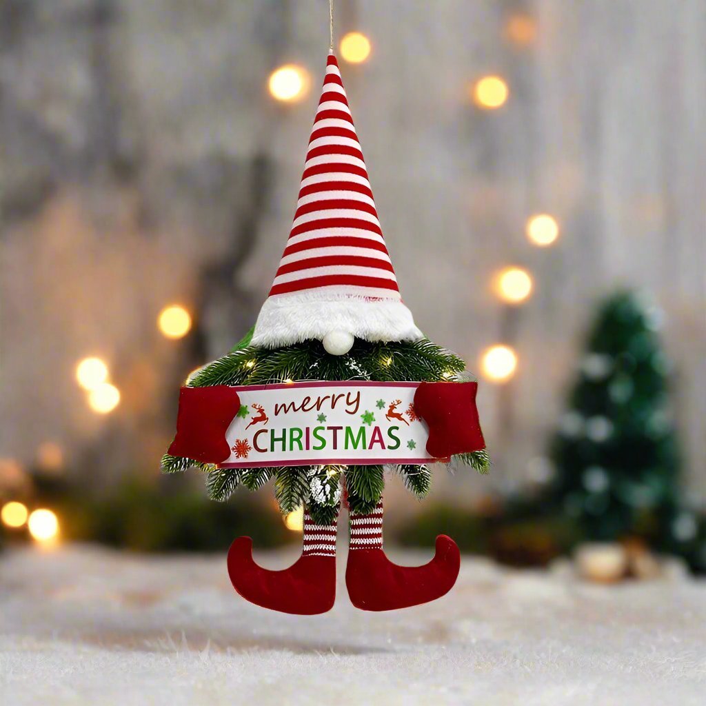 BowLift | Santa Gnome with Christmas Wreath and Sparkling LED Lights – Perfect for Front Door, Wall, or Window Festive Magic