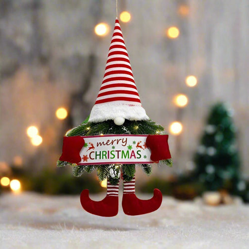 BowLift | Santa Gnome with Christmas Wreath and Sparkling LED Lights – Perfect for Front Door, Wall, or Window Festive Magic